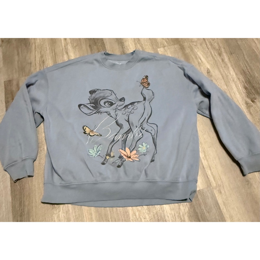 Disney Bambi Thumper Flower Blue Graphic Sweatshirt Pullover Pastel Large